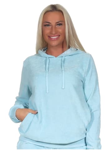 NORMANN Schlafanzug langarm Frottee Oberteil Pyjama Hoodie in hellblau