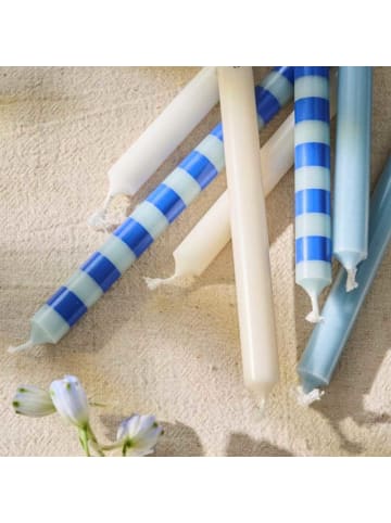 IB Laursen DÜNNE Kerze STREIFEN HELLBLAU DUNKELBLAU Ø 1,3 cm Länge 20 cm 5er Set