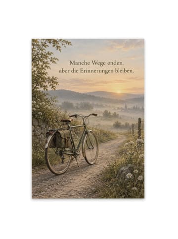 Trauerkarte Fahrrad würdevoll Design mit Spruch in Weiß