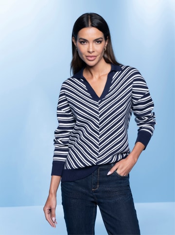 Heine Pullover in marine-ecru-gemustert