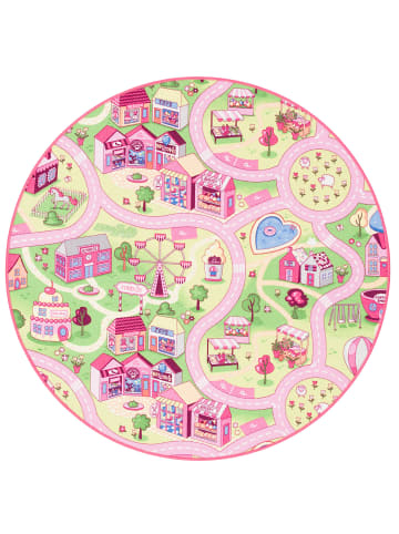 Snapstyle Kinder Spiel Teppich Girls Village Rund in Rosa