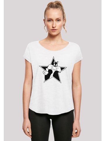 F4NT4STIC Long Cut T-Shirt Looney Tunes Sylvester Cartoon Stern in weiß