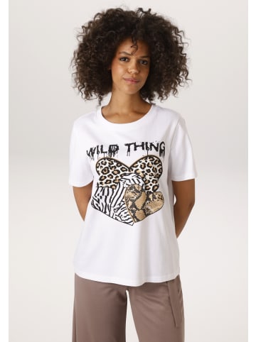 Aniston CASUAL T-Shirt in weiß-schwarz-beige-dunkelbraun