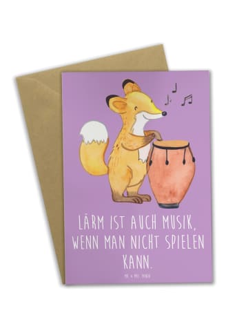 Mr. & Mrs. Panda Grußkarte Schlagzeug Lärm mit Spruch in Lavendeltraum