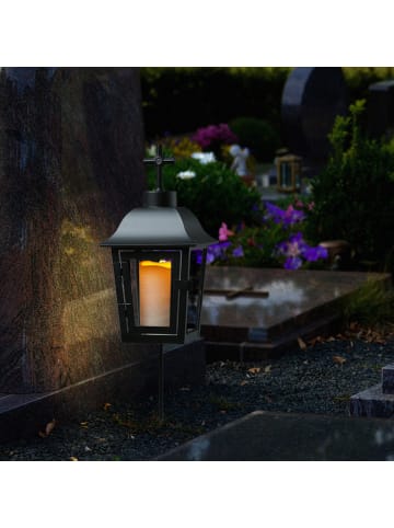 MARELIDA Laterne mit weißer LED Kerze mit Timer/Sensor Grablaterne H: 51cm in schwarz