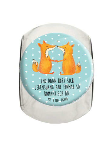 Mr. & Mrs. Panda glas für tee Füchse Liebe mit Spruch in Türkis Pastell