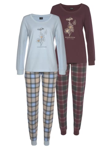 VIVANCE DREAMS Pyjama in bordeaux-kariert, kariert-hellblau