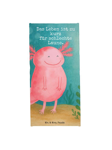 Mr. & Mrs. Panda Badehandtuch Axolotl Glücklich Design mit Spruch in Grau Pastell