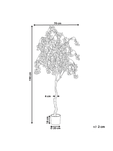 Beliani Kunstpflanze CHERRY TREE in Rosa/Braun - (W) 70 x (H) 190 x (L) 70 cm