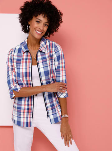 Sieh an! Karo-Bluse in jeansblau-koralle-kariert