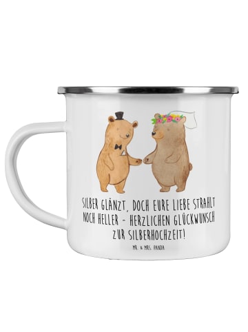 Mr. & Mrs. Panda Camping Emaille Tasse 25. Hochzeitstag Silberne... in Weiß