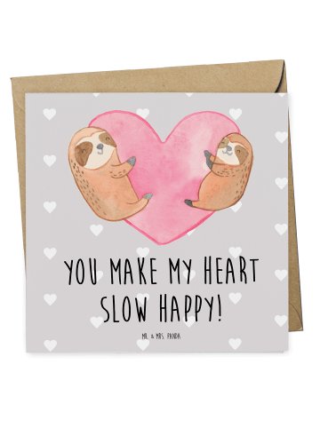Mr. & Mrs. Panda Einladungskarte Faultiere Herz mit Spruch in Grau Pastell
