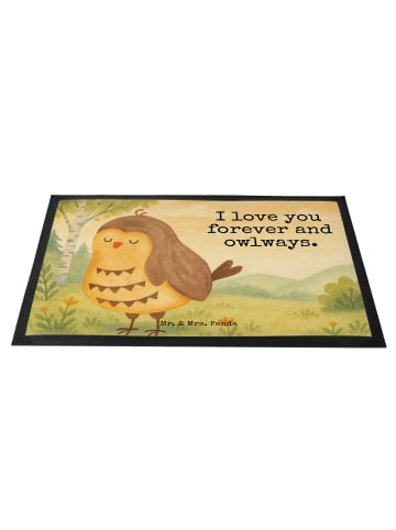 Mr. & Mrs. Panda Türvorleger Eule Zufrieden Design mit Spruch in Weiß