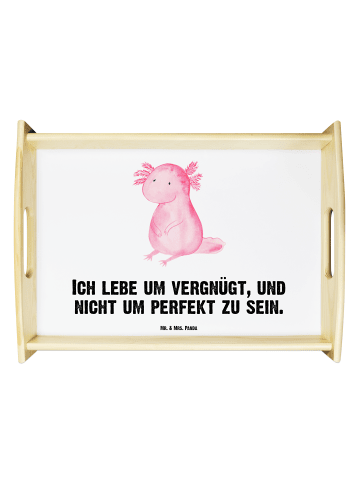 Mr. & Mrs. Panda Servierplatte Holz Axolotl Niedlich mit Spruch in Weiß
