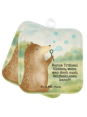 Mr. & Mrs. Panda Topfuntersetzer Bär Seifenblasen Design mit Spruch in Weiß