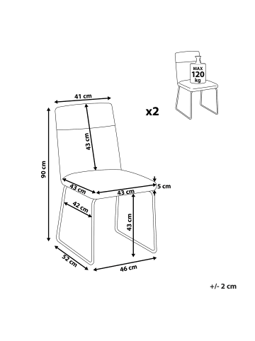 Beliani 2er-Set Esszimmerstuhl NEVADA in Grau/Schwarz