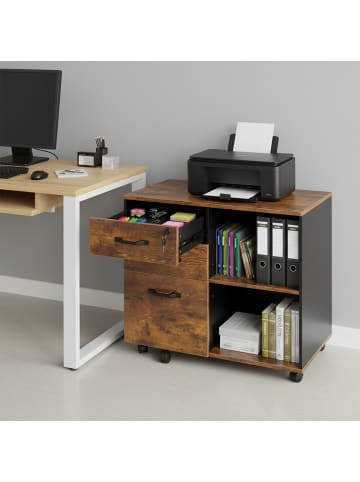 relaxdays Rollcontainer in Braun/ Schwarz - (B)80 x (H)66 x (T)40 cm