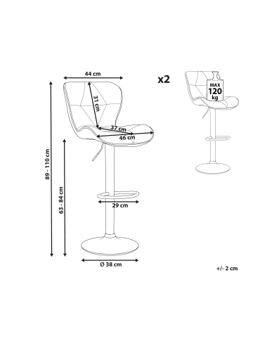 Beliani 2-tlg Drehhocker VALETTA in Beige/Schwarz