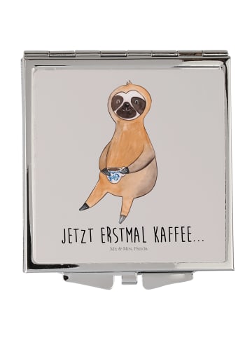 Mr. & Mrs. Panda Schminkspiegel Faultier Kaffee mit Spruch in Grau Pastell