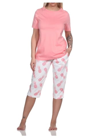 NORMANN Kurzarm Pyjama Schlafanzug Caprihose Homewear und Ananas - 78839 in rosa