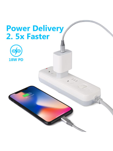 Platyne Set aus universellem Netzladegerät + USB-C-auf-Lightning-Kabel 2 Meter in Weiß