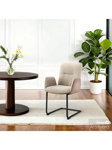home24 home24 Freischwinger aus Metall und Textil in Beige / Schwarz - 58 x 58 x 92 cm in Schwarz