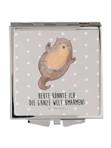 Mr. & Mrs. Panda Handspiegel Otter Umarmen mit Spruch in Grau Pastell