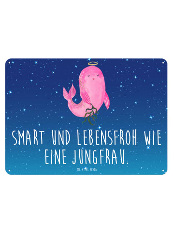 Mr. & Mrs. Panda Blechschild Sternzeichen Jungfrau mit Spruch in Sternenhimmel Blau