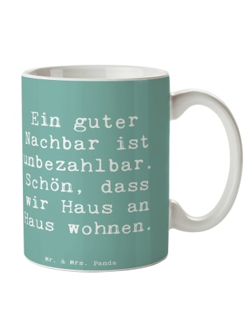 Mr. & Mrs. Panda Kaffeebecher Spruch Guter Nachbar mit Spruch in Meeresbrise