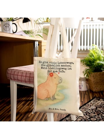 Mr. & Mrs. Panda Leinentasche Capybara Blume Design mit Spruch in Weiß