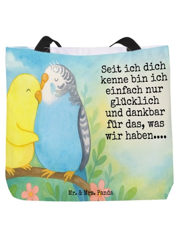 Mr. & Mrs. Panda Shopper Wellensittich Liebe Design mit Spruch in Weiß