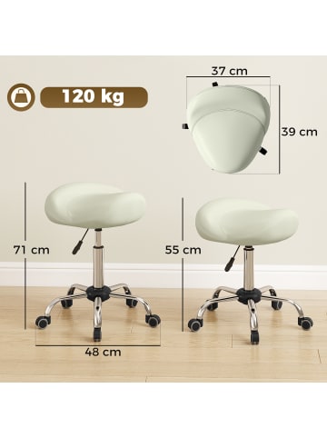 HOMCOM Rollhocker-48L x 48B x 55-71H cm-Cremeweiß
