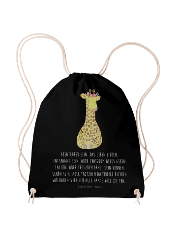 Mr. & Mrs. Panda Jutebeutel Giraffe Blumenkranz mit Spruch in Schwarz