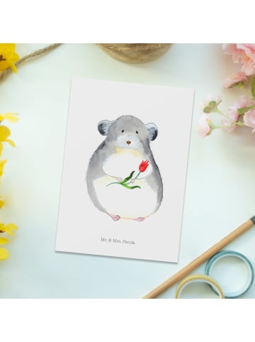 Mr. & Mrs. Panda Postkarte Chinchilla Blume ohne Spruch in Weiß