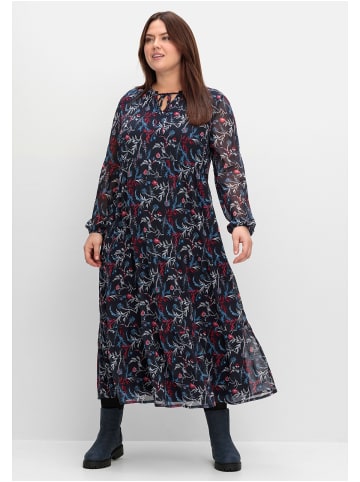 sheego Chiffonkleid in tiefblau gemustert