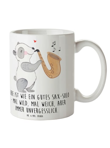 Mr. & Mrs. Panda Becher Saxophon Liebe mit Spruch in Weiß
