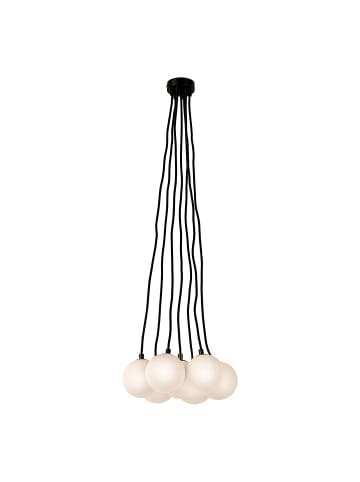 home24 Pendelleuchte KJUL 7-flammig in Metall Schwarz / Opalglas Weiß