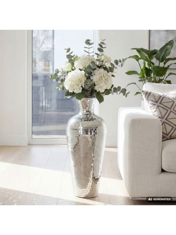 FineBuy Vase in Silber / Aluminium / 24x24x70