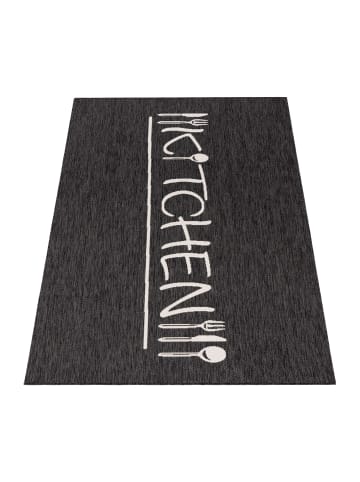 KADIMA DESIGN Teppich Kurzflor Schriftzug Wohnzimmer in Anthrazit
