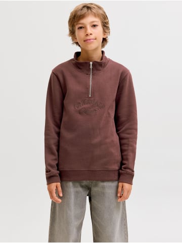 JACK & JONES Junior Sweatshirt mit halbem Reißverschluss in Deep Mahogany