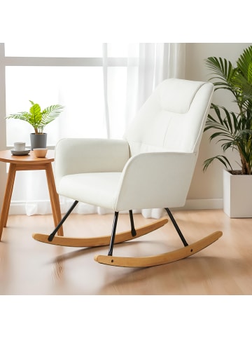 Home Nature Wohnkonzept Schaukelstuhl aus Lammfell und Eiche in Creme 89x65x90 cm