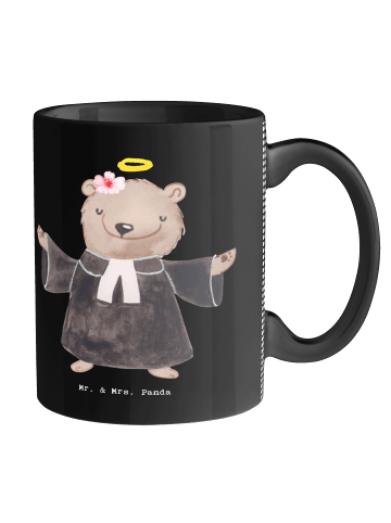 Mr. & Mrs. Panda Tasse Pfarrerin Herz ohne Spruch in Schwarz