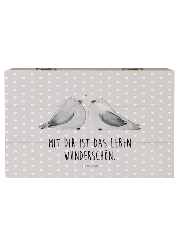 Mr. & Mrs. Panda Holzkiste Turteltauben Liebe mit Spruch in Grau Pastell