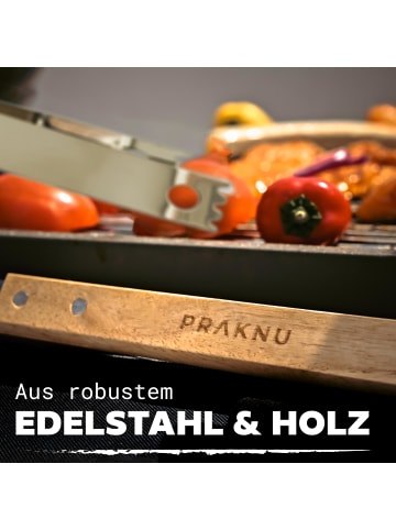 Praknu Grillbesteck Set mit Holzgriffen und Tragetasche - Hitzebeständig
