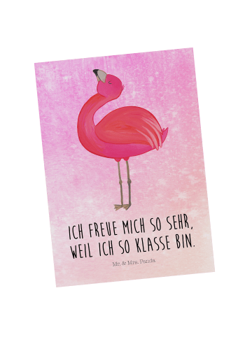 Mr. & Mrs. Panda Postkarte Flamingo Stolz mit Spruch in Aquarell Pink