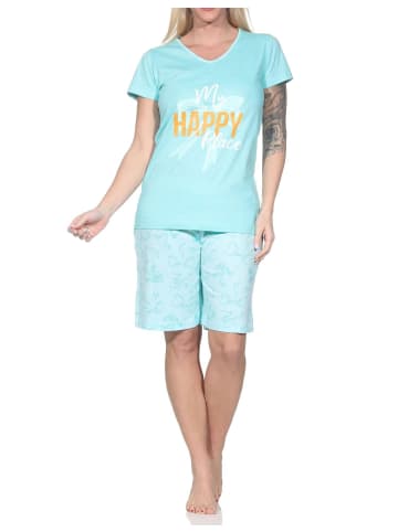 NORMANN Schlafanzug kurzarm Shorty Pyjama Schleifen Motiv in türkis