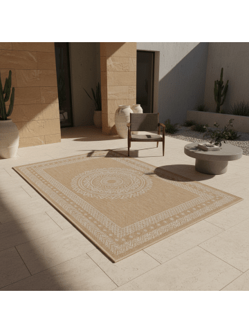 KADIMA DESIGN Teppich Outdoor Waschbar Vintage JUNGFRAU Strapazierfähig OEKO-TEX in Beige