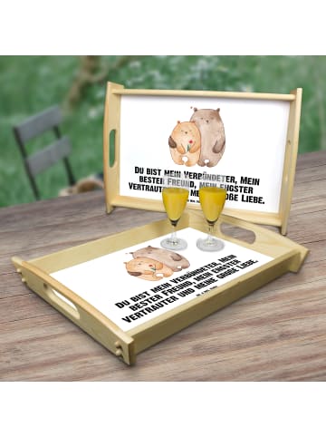 Mr. & Mrs. Panda Holztablett Bären Liebe mit Spruch in Weiß