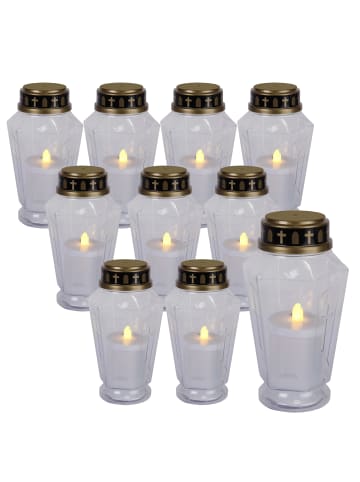 MARELIDA 10er Set LED Grablichter Grabkerze 1000h Leuchtdauer in weiß - H: 15,5cm