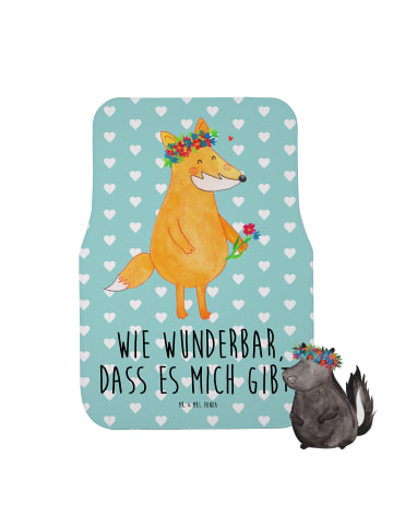 Mr. & Mrs. Panda Fußmatte Fürs Auto Fuchs Blumen mit Spruch in Türkis Pastell